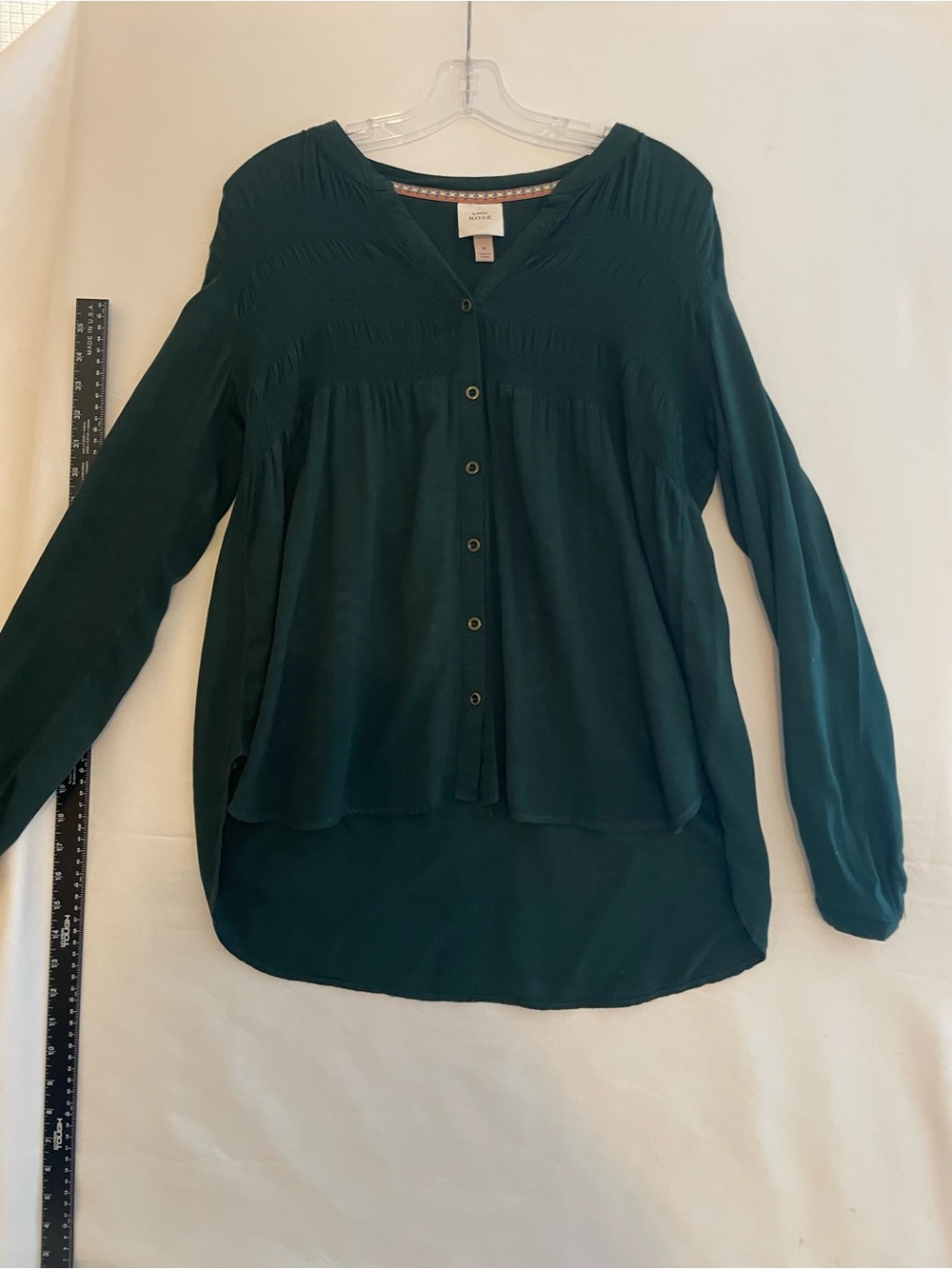 Knox Rose Deep Green Button-Front Peasant Blouse